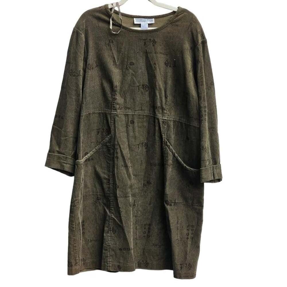 Jessica Howard Corduroy Dress 14 Olive Green Artsy Lagenlook Boho Pockets